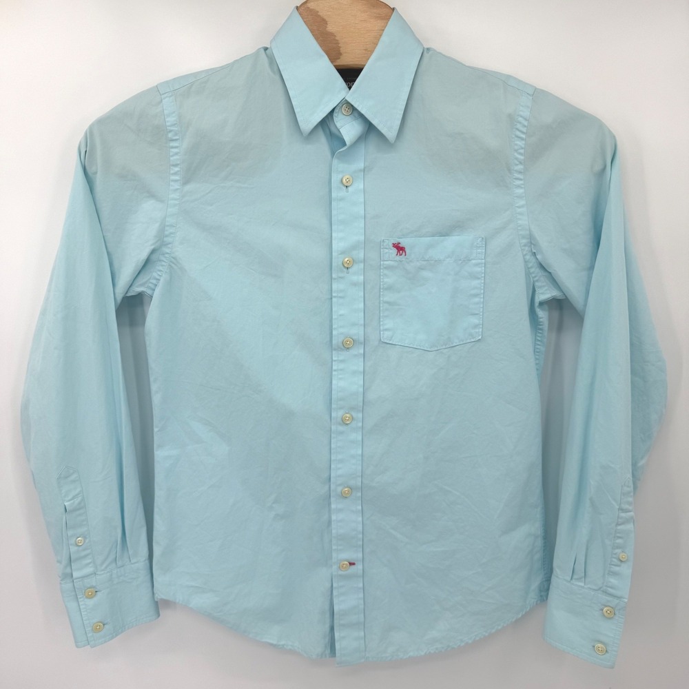 Abercrombie‎ & Fitch Button Down Mens M Blue Muscle Fit Long Sleeve Moose Logo
